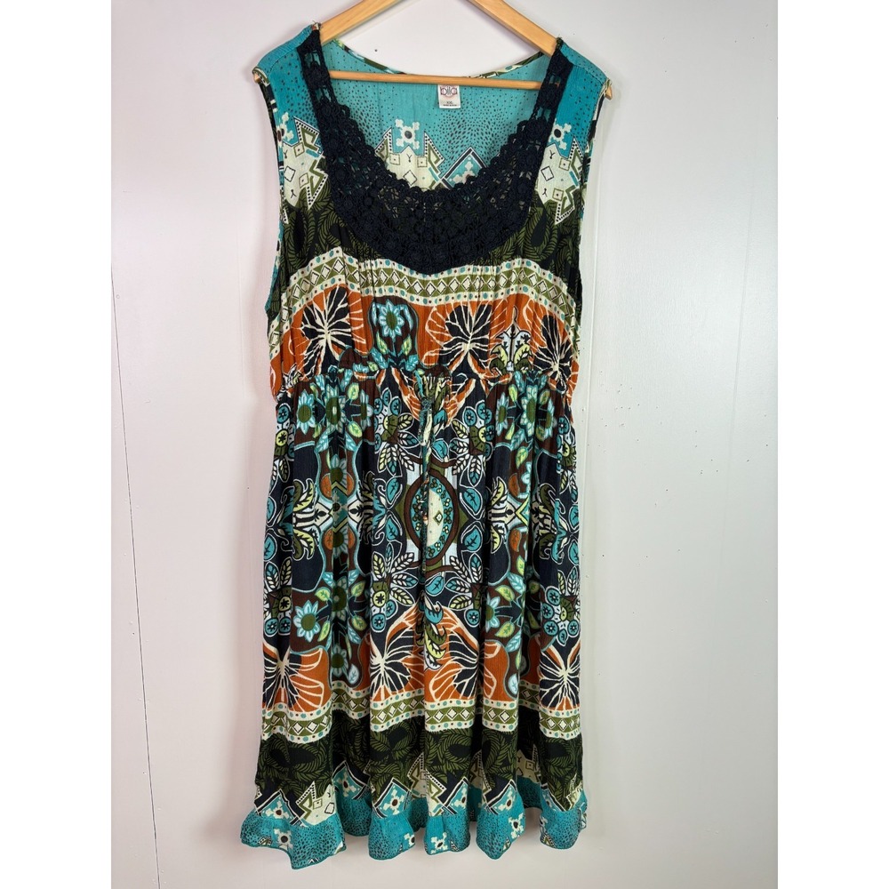 Bila Midi Dress XXL Multicolor Boho Sleeveless Crochet Elastic Waist Ruffle Hem
